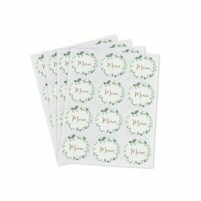STICKERS MERCI EUCALYPTUS PAPIER TEXTURE DORURE OR DIAM 4CM (x24)