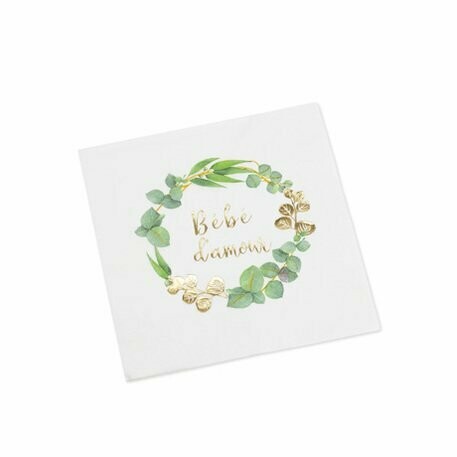 SERVIETTE BEBE D'AMOUR 3 PLIS EUCALYPTUS DORURE OR 33X33CM (x16)