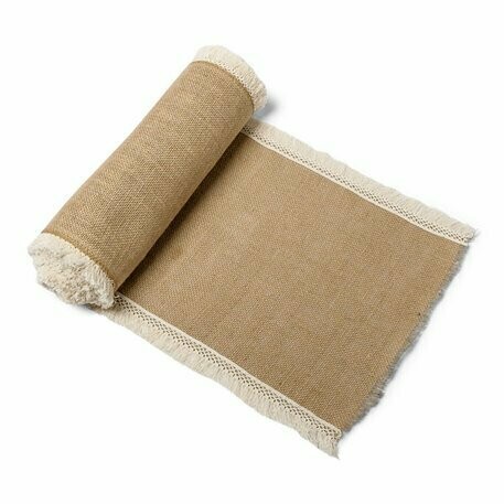 CHEMIN DE TABLE JUTE ET FRANGES 30CMX5M