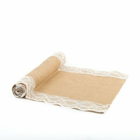 CHEMIN DE TABLE JUTE BORDEE DE DENTELLE 28CMX3M