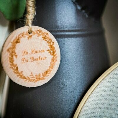 PORTE CLE LA MAISON DU BONHEUR BOIS DIAM 5X0.5CM