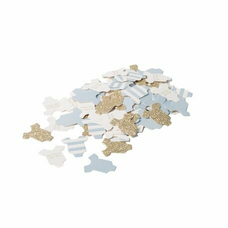CONFETTIS BODY BEBE GARCON CIEL BLANC ET PAILLETTES CHAMPAGNE 3CM (x100)