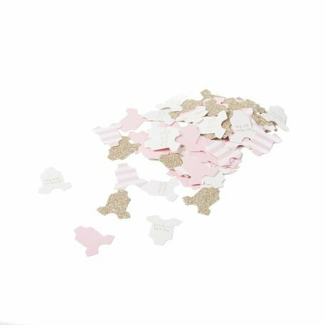 CONFETTIS BODY BEBE FILLE ROSE, BLANC PAILLETTES CHAMPAGNE 3CM (x100)