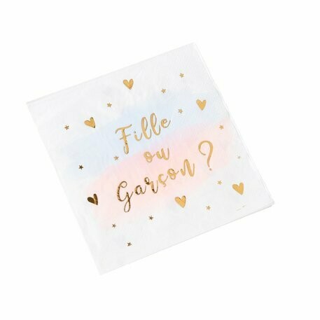 SERVIETTE GENDER REVEAL BLANC ROSE BLEU OR 3PLIS 33X33CM (x16)