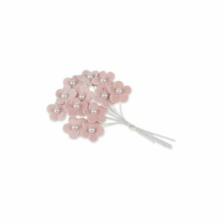 FLEUR SUR TIGE VELOURS ROSE AVEC PERLE BLANCHE DIAM 2.2CM (x12)