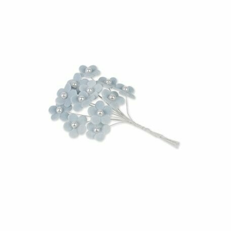 FLEUR SUR TIGE VELOURS CIEL AVEC PERLE BLANCHE DIAM 2.2CM (x12)