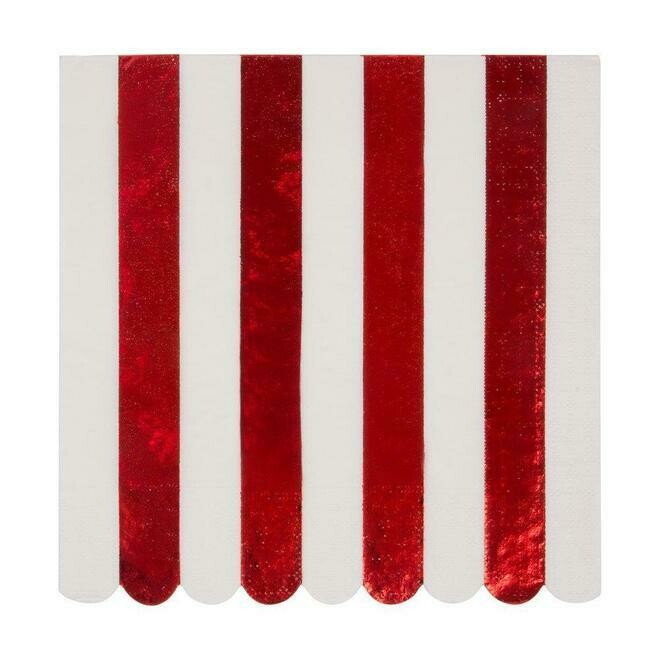 SERVIETTE RAYURES ROUGE METALLISE (x16)