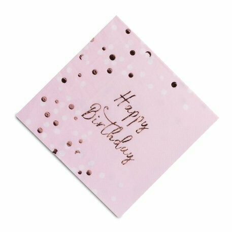 SERVIETTE HAPPY BIRTHDAY CONFETTIS ROSE GOLD 33X33CM 3 PLIS (x16)