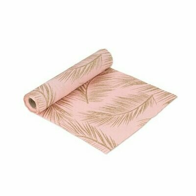 CHEMIN DE TABLE FOUGERES LIN ROSE POUDRE PAILLETTES OR 28CMX5M