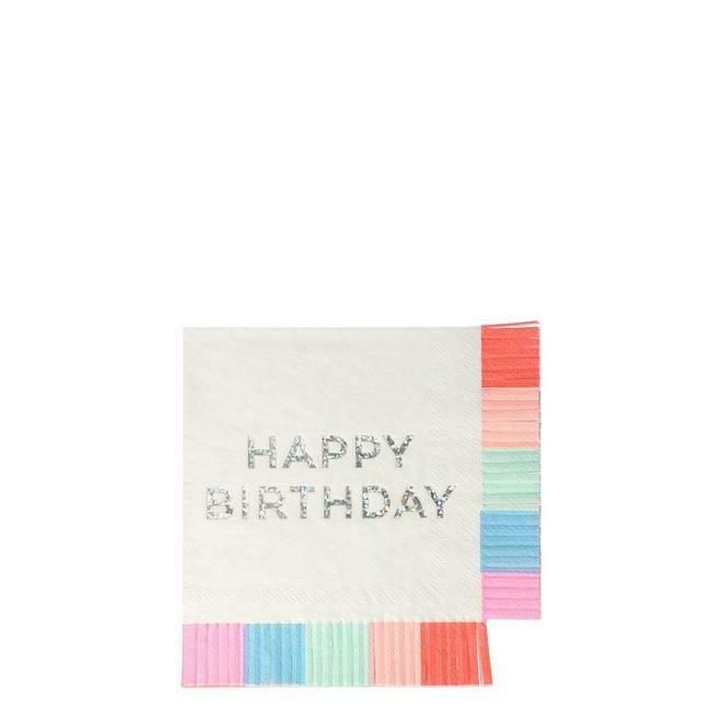 SERVIETTE COCKTAIL A FRANGES HAPPY BIRTHDAY (x16)