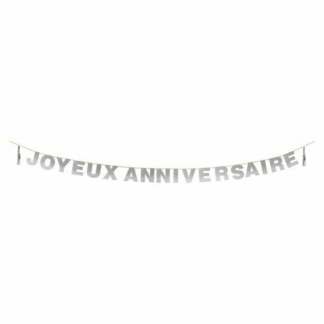 GUIRLANDE A TASSELS PAILLETTES ARGENT JOYEUX ANNIVERSAIRE 4M