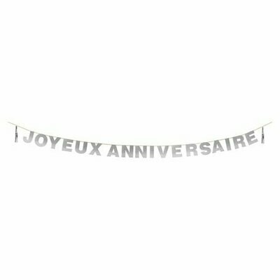 GUIRLANDE A TASSELS PAILLETTES ARGENT JOYEUX ANNIVERSAIRE 4M