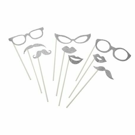 KIT PHOTOBOOTH PAILLETTES ARGENT 9 PIECES