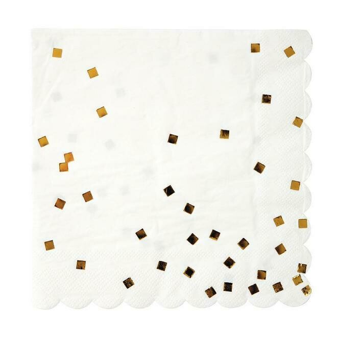 SERVIETTE BLANCHE CONFETTIS OR (x16)