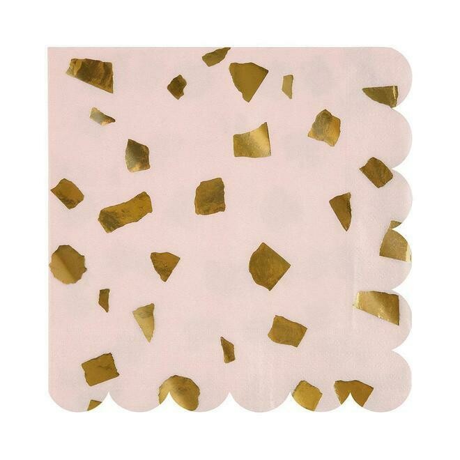SERVIETTE ROSE CONFETTIS OR (x16)