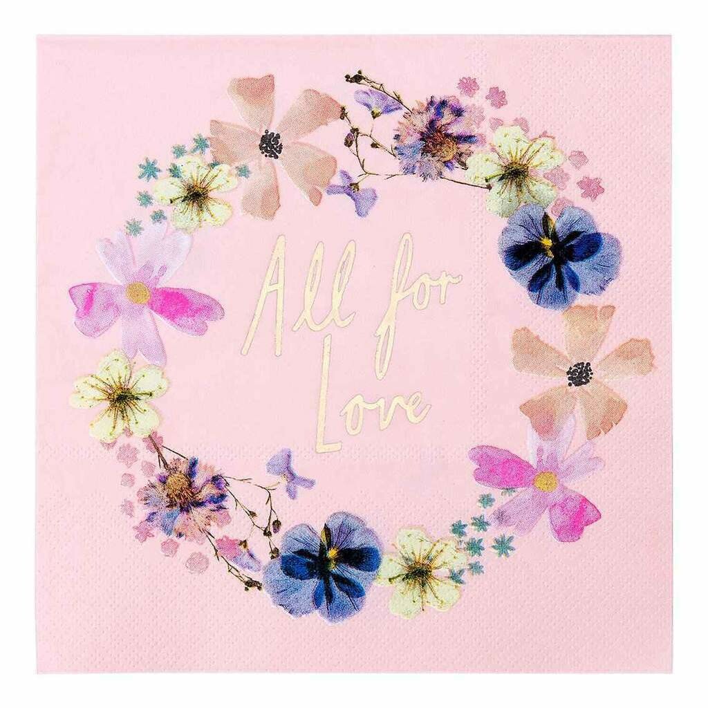 SERVIETTE ROSE ALL FOR LOVE FLEURIE (x16)