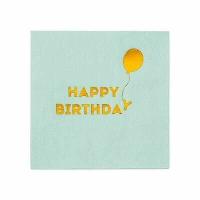 SERVIETTE COCKTAIL MENTHE HAPPY BIRTHDAY OR (x16)