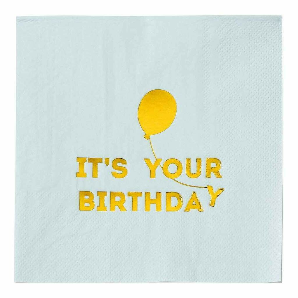 SERVIETTE MENTHE HAPPY BIRTHDAY OR (x16)