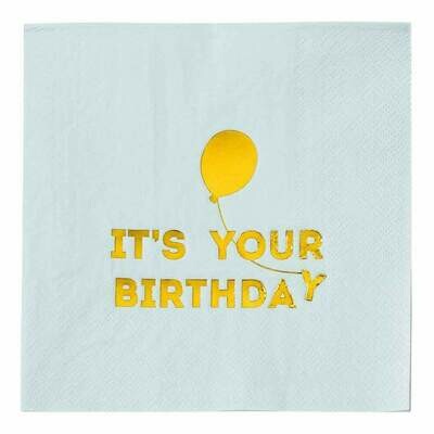 SERVIETTE MENTHE HAPPY BIRTHDAY OR (x16)