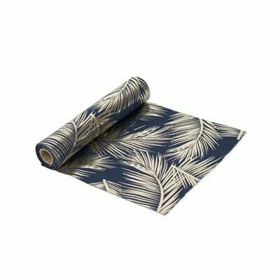 CHEMIN DE TABLE FOUGERE LIN MARINE FLOQUE OR 28CMX5M