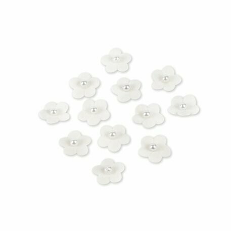 FLEUR ADHESIVE VELOURS BLANC AVEC PERLE BLANCHE DIAM 2.2CM (x12)