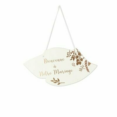 PANCARTE BIENVENUE A NOTRE MARIAGE VEGETAL KRAFT IVOIRE BRONZE 47X24CM