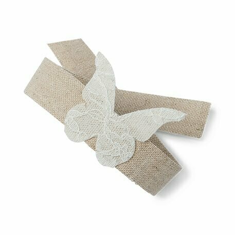 ROND DE SERVIETTE PAPILLON LIN FICELLE ET DENTELLE 5CM RUBAN 30CM (x12)