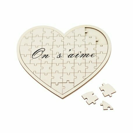 LIVRE D'OR PUZZLE COEUR EN BOIS ON S'AIME 27X30CM + 46 COEURS BOIS