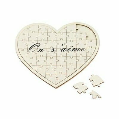 LIVRE D'OR PUZZLE COEUR EN BOIS ON S'AIME 27X30CM + 46 COEURS BOIS
