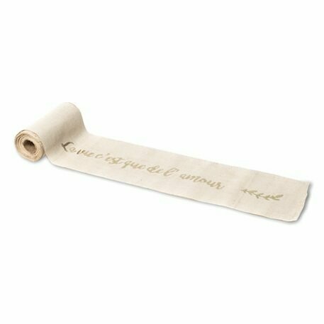 RUBAN "LA VIE C'EST QUE DE L'AMOUR" LIN FLOQUE CHAMPAGNE 14CMX5M