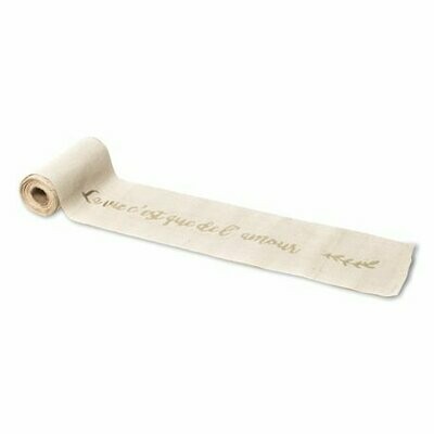 RUBAN "LA VIE C'EST QUE DE L'AMOUR" LIN FLOQUE CHAMPAGNE 14CMX5M