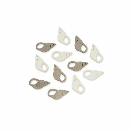 COQUILLAGE EN BOIS TAUPE ET BLANC 4CM (x12)