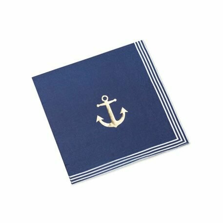 SERVIETTE ANCRE MARINE ET DORURE OR 3 PLIS 33X33CM (x16)