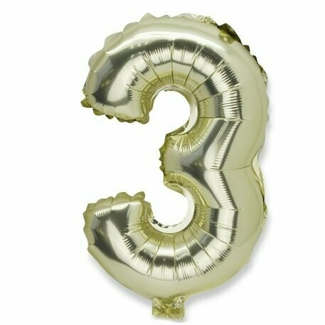 BALLON METAL OR 86CM CHIFFRE 3 PAILLE INCLUSE