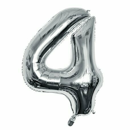 BALLON METAL ARGENT 86CM CHIFFRE 4 PAILLE INCLUSE