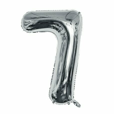 BALLON METAL ARGENT 86CM CHIFFRE 7 PAILLE INCLUSE
