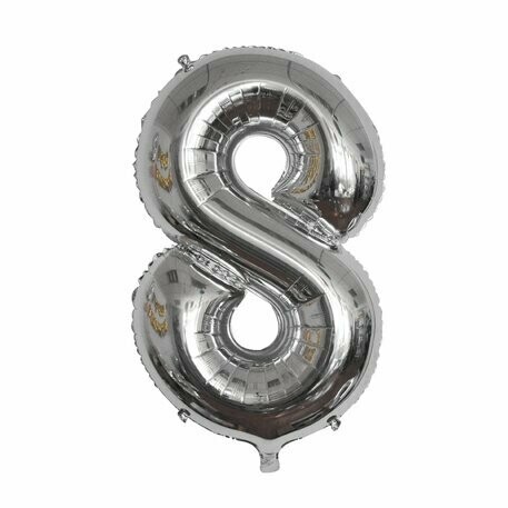 BALLON METAL ARGENT 86CM CHIFFRE 8 PAILLE INCLUSE