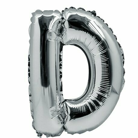 BALLON METAL ARGENT 36CM LETTRE D PAILLE INCLUSE