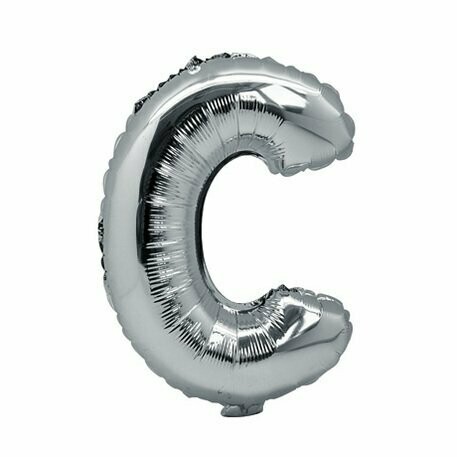 BALLON METAL ARGENT 36CM LETTRE C PAILLE INCLUSE