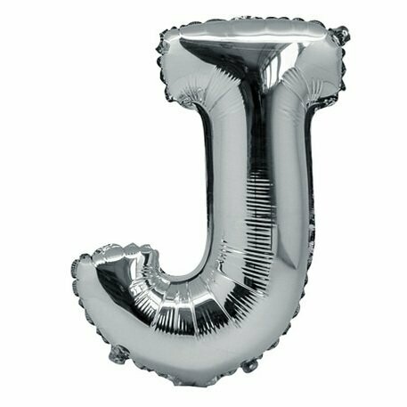 BALLON METAL ARGENT 36CM LETTRE J PAILLE INCLUSE