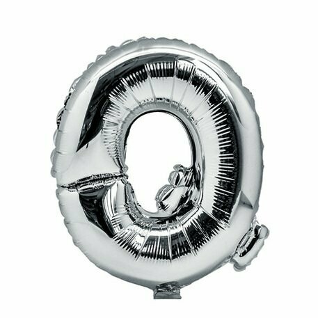 BALLON METAL ARGENT 36CM LETTRE Q PAILLE INCLUSE