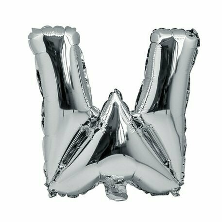 BALLON METAL ARGENT 36CM LETTRE W PAILLE INCLUSE