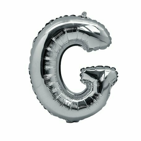 BALLON METAL ARGENT 36CM LETTRE G PAILLE INCLUSE