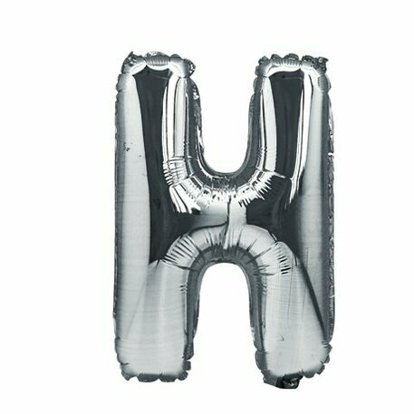 BALLON METAL ARGENT 36CM LETTRE H PAILLE INCLUSE