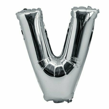 BALLON METAL ARGENT 36CM LETTRE V PAILLE INCLUSE