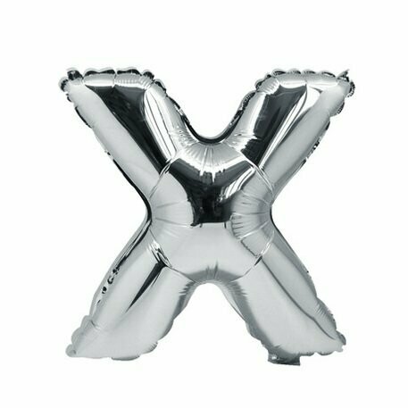 BALLON METAL ARGENT 36CM LETTRE X PAILLE INCLUSE