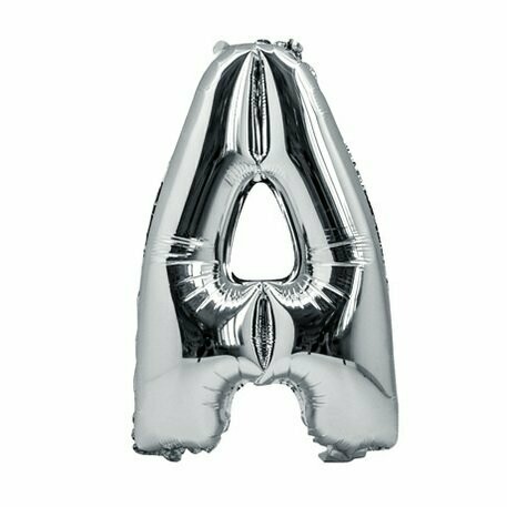 BALLON METAL ARGENT 36CM LETTRE A PAILLE INCLUSE