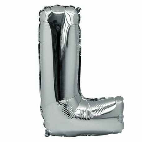 BALLON METAL ARGENT 36CM LETTRE L PAILLE INCLUSE