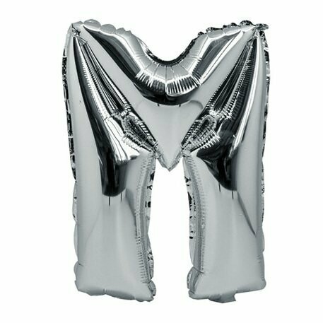 BALLON METAL ARGENT 36CM LETTRE M PAILLE INCLUSE
