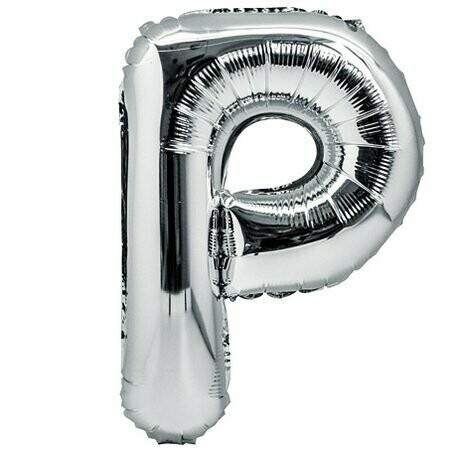 BALLON METAL ARGENT 36CM LETTRE P PAILLE INCLUSE
